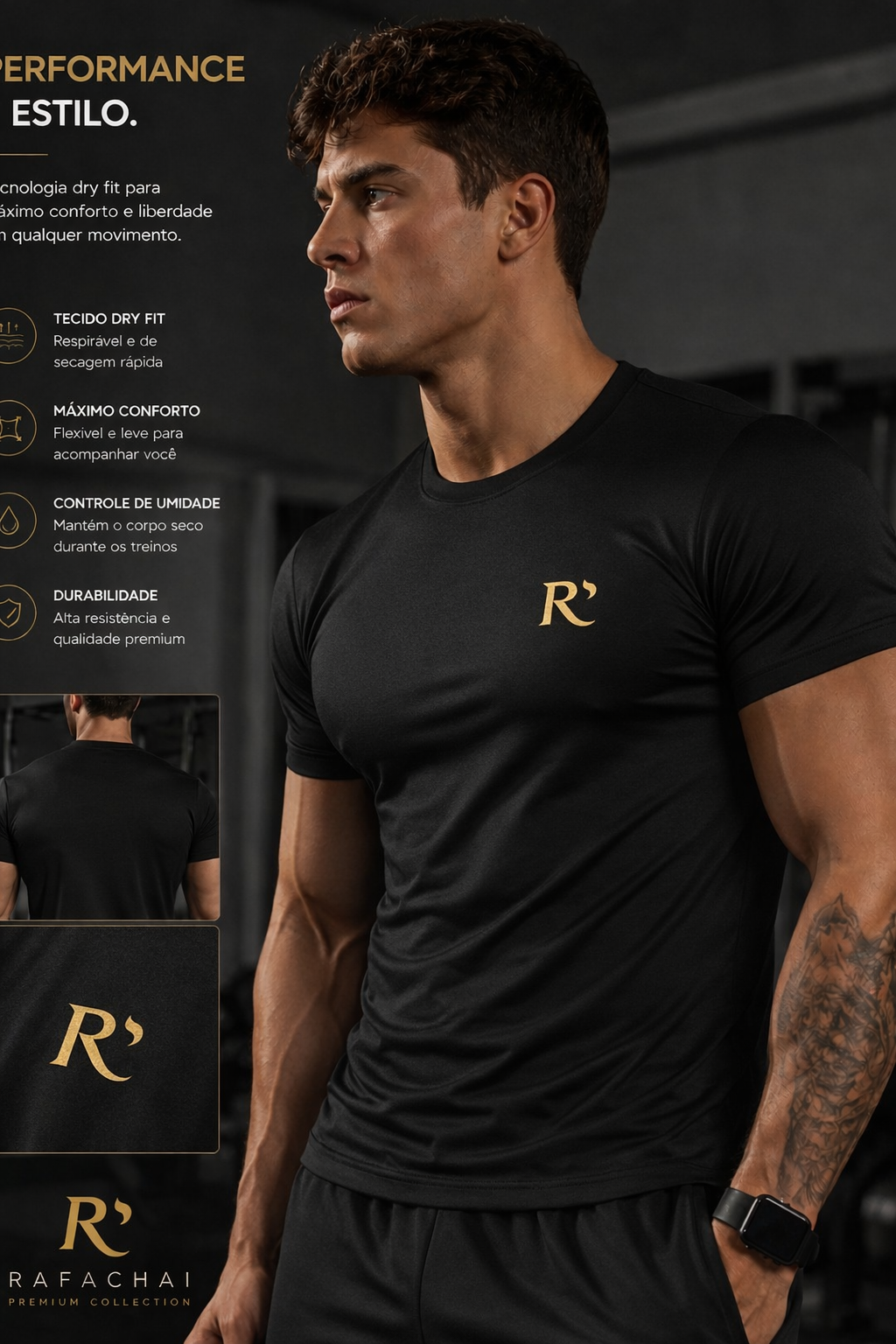 Camiseta preta 100% poliamida
